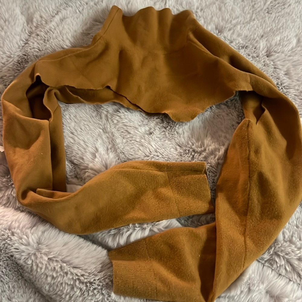 Tibi Distressed Wool Bolero/super crop. ochre color